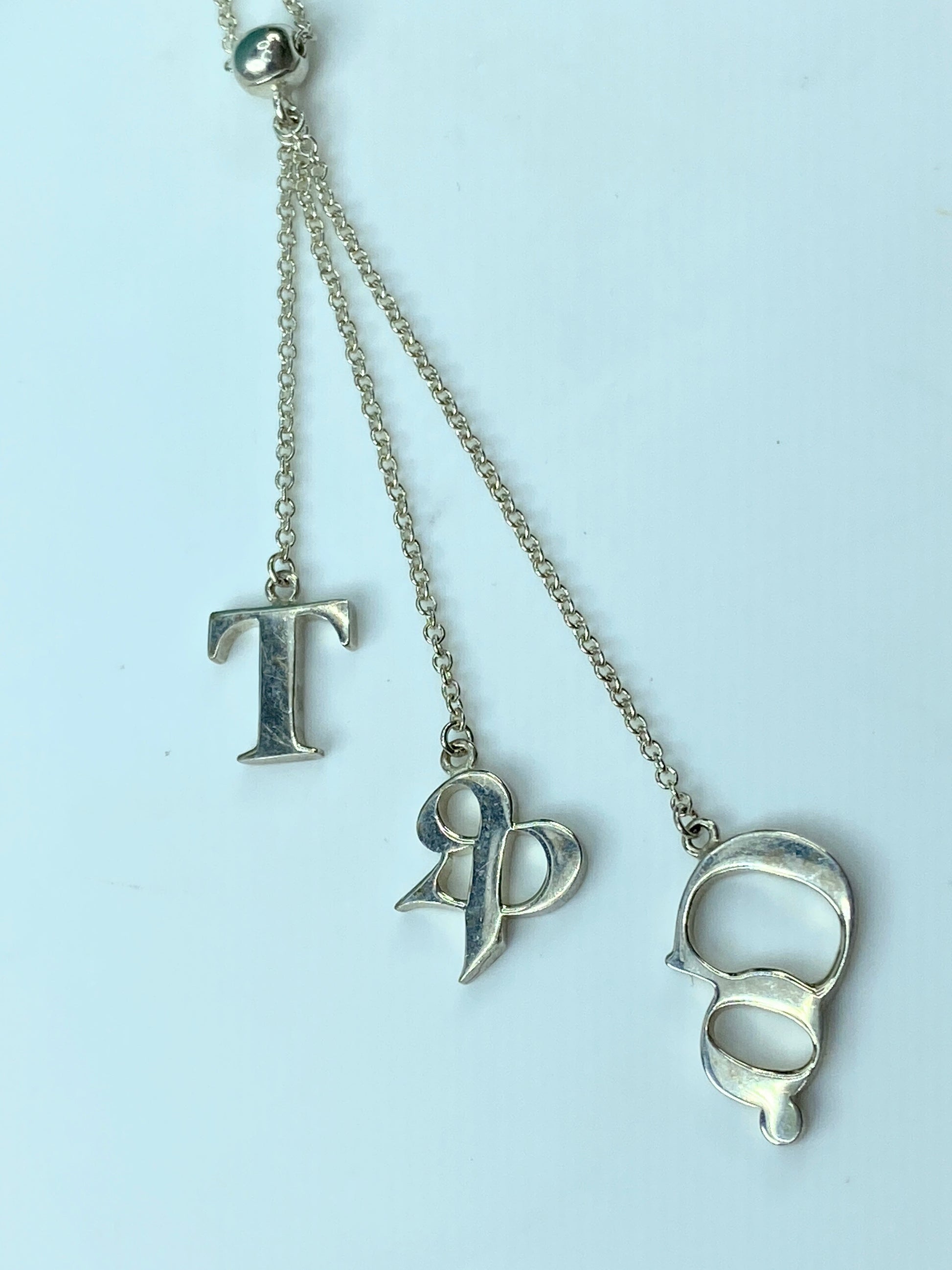 Tiffany & Co. Sterling Silver Logo Drop Pendant Necklace JR342