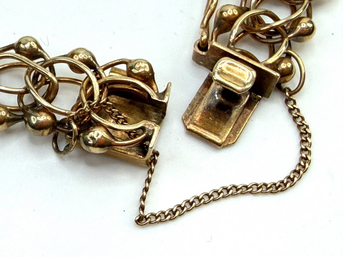 Vintage 14K Yellow Gold Textured Triple Link Charm Bracelet 15g 7in JR1496