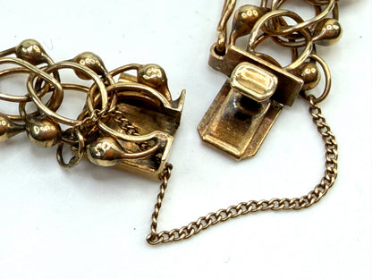 Vintage 14K Yellow Gold Textured Triple Link Charm Bracelet 15g 7in JR1496