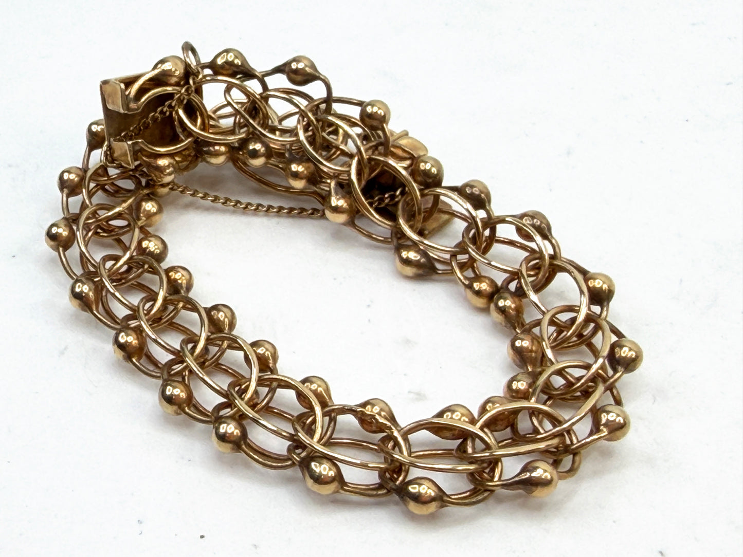 Vintage 14K Yellow Gold Textured Triple Link Charm Bracelet 15g 7in JR1496