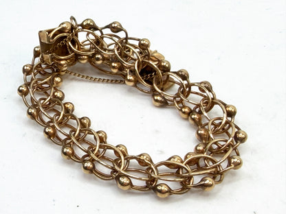 Vintage 14K Yellow Gold Textured Triple Link Charm Bracelet 15g 7in JR1496