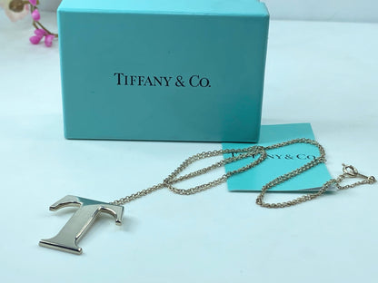 Tiffany & Co Sterling silver Initial "T" large pendant necklace 27.5" 8.4 JR343