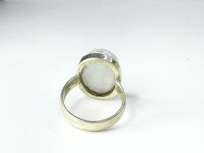 Huge natural Moonstone solitaire stone sterling silver ring 8.7g s8 JR9496