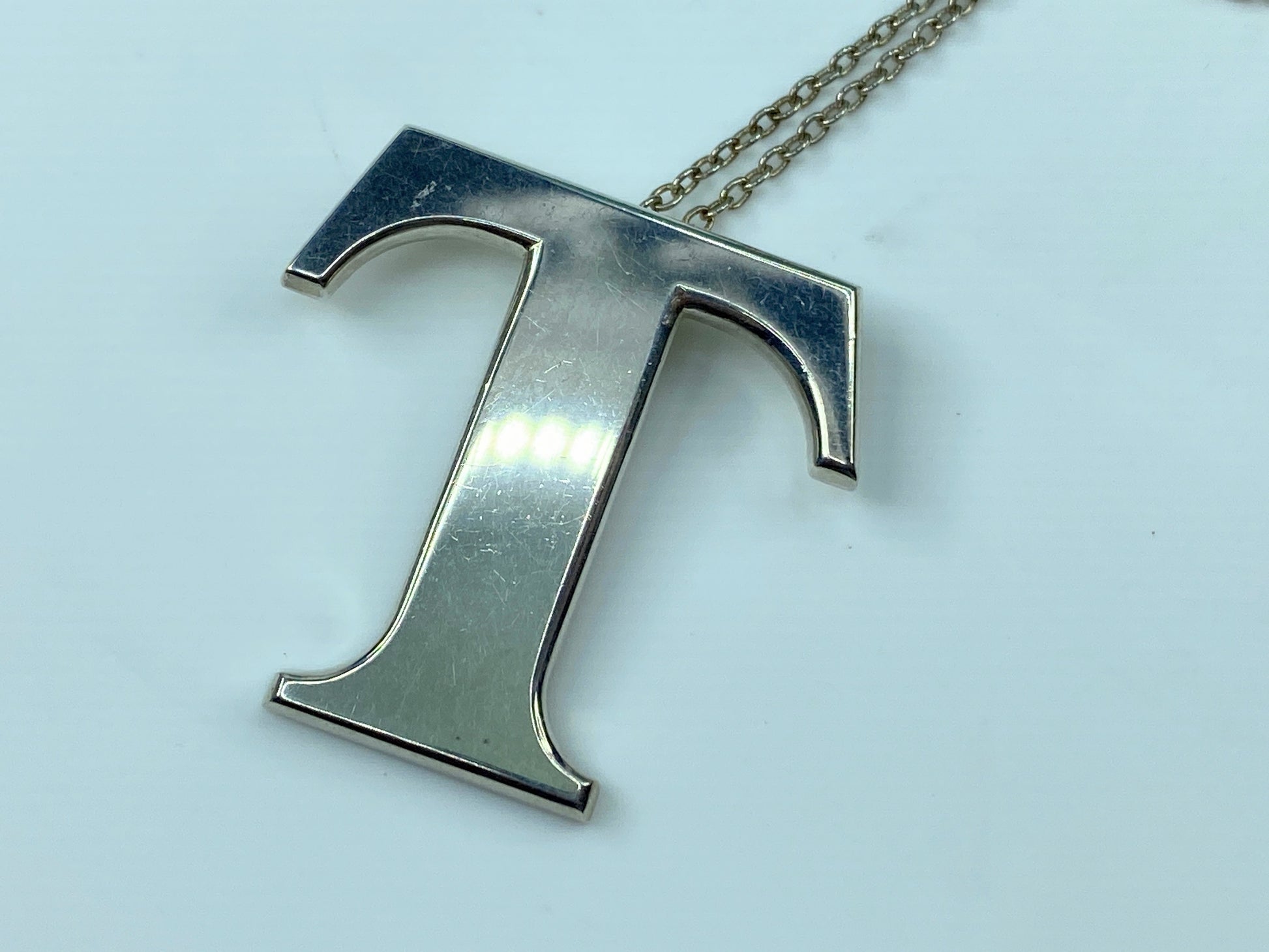 Tiffany & Co Sterling silver Initial "T" large pendant necklace 27.5" 8.4 JR343
