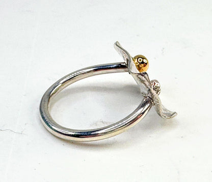 Handmade Mixed Metal Sterling Silver 14K Gold Artisan Modernist Ring s7.5 JR1642