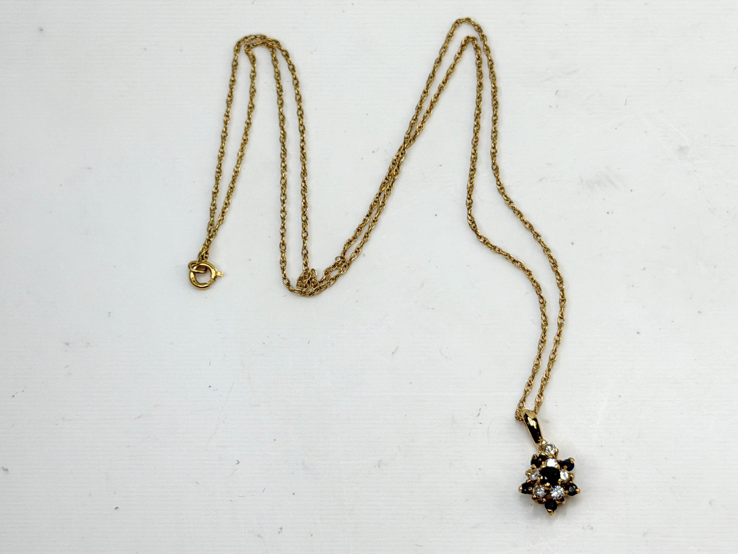 Vintage 14K Gold Sapphire and Diamond Pendant Necklace JR1498