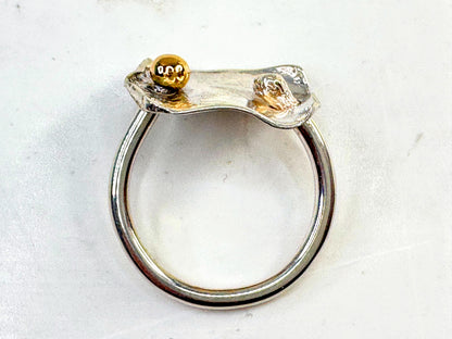 Handmade Mixed Metal Sterling Silver 14K Gold Artisan Modernist Ring s7.5 JR1642