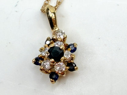 Vintage 14K Gold Sapphire and Diamond Pendant Necklace JR1498