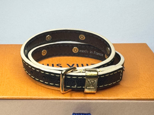 Vintage Louis Vuitton Leather Stud Wrap Bracelet Gold Hardware with box GS798