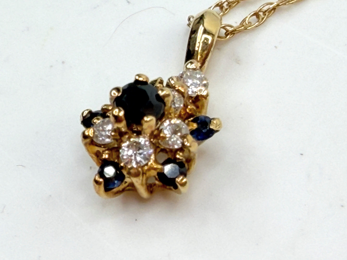 Vintage 14K Gold Sapphire and Diamond Pendant Necklace JR1498