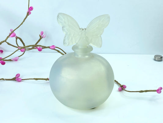 French Opalescent Art Glass Chamart Perfume bottle Butterfly stopper 3.25"