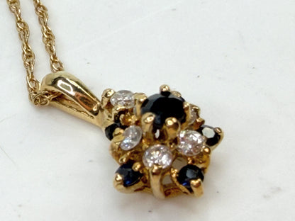 Vintage 14K Gold Sapphire and Diamond Pendant Necklace JR1498