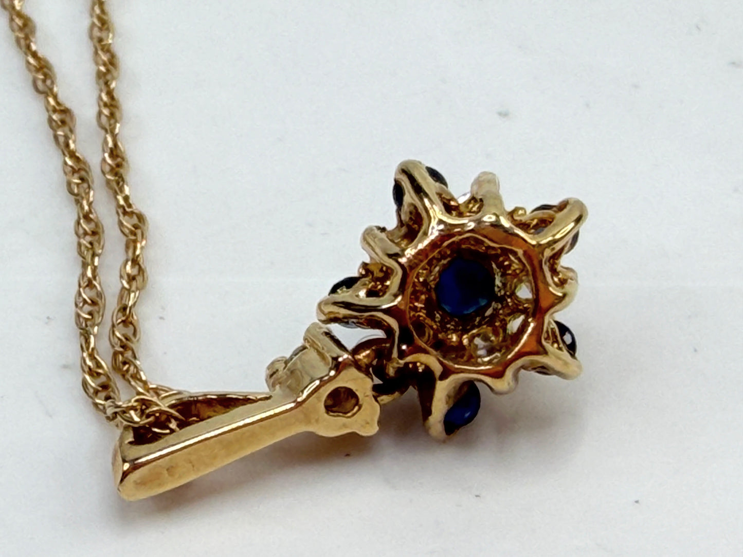 Vintage 14K Gold Sapphire and Diamond Pendant Necklace JR1498