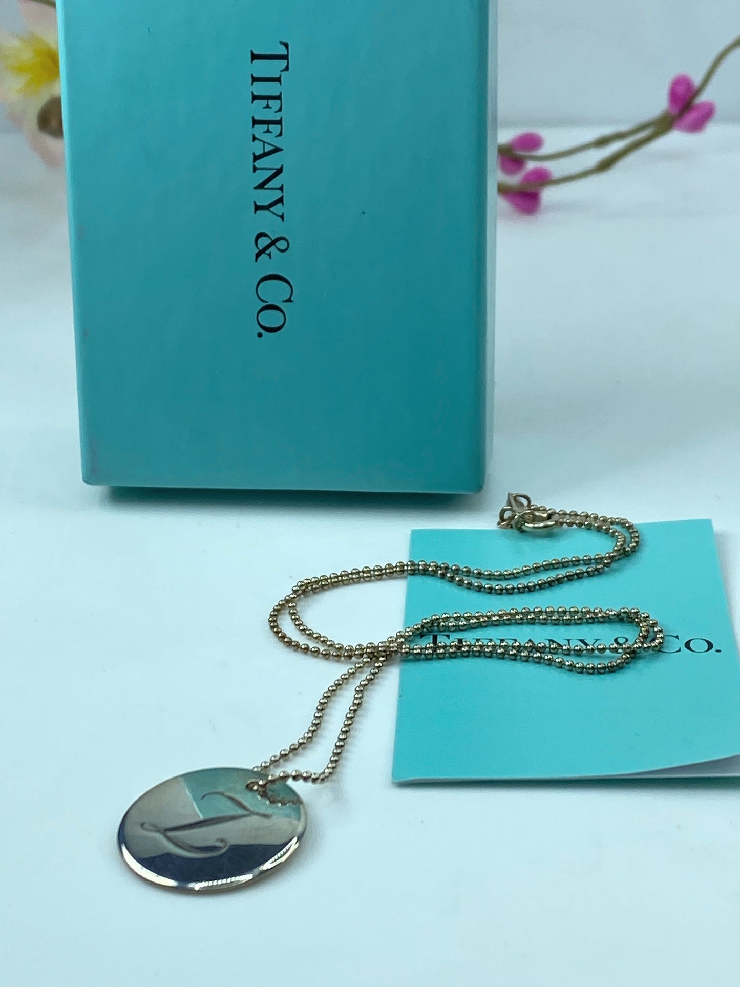 Tiffany & Co Sterling Initial Letter 'Z' Circle Disc Pendant Bead Necklace JR345