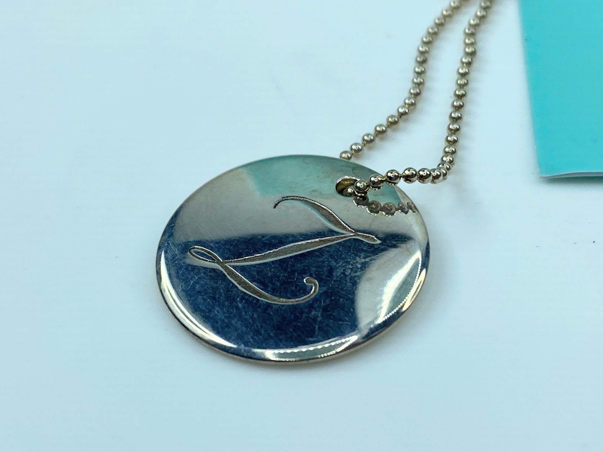Tiffany & Co Sterling Initial Letter 'Z' Circle Disc Pendant Bead Necklace JR345