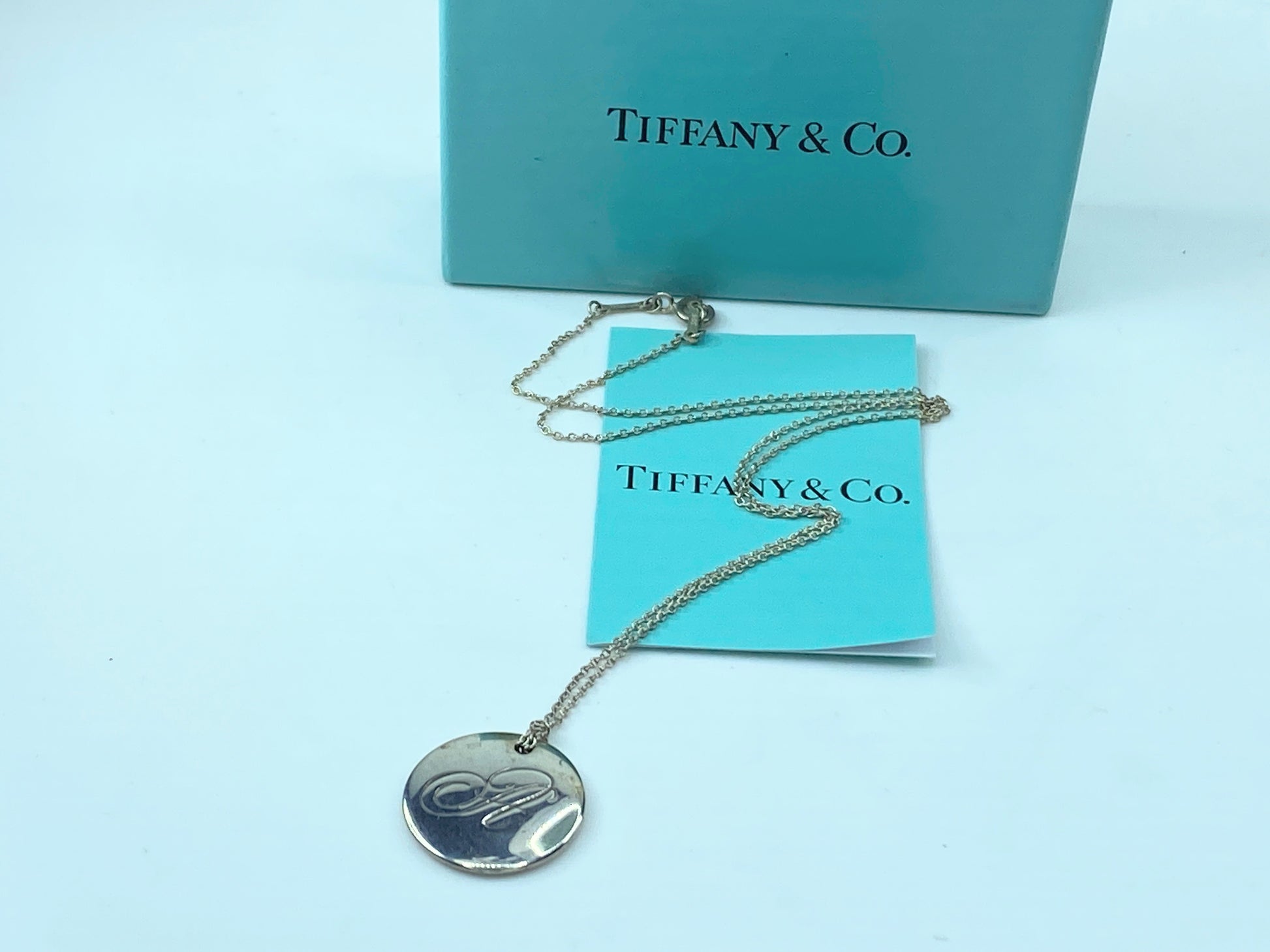 Tiffany & Co. 18" Letter A Initial Circle Disc Notes Sterling Silver JR346