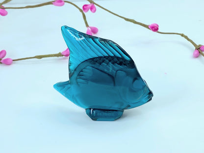 LALIQUE Fish Blu-Cap Ferrat 2" x 2 1/4"