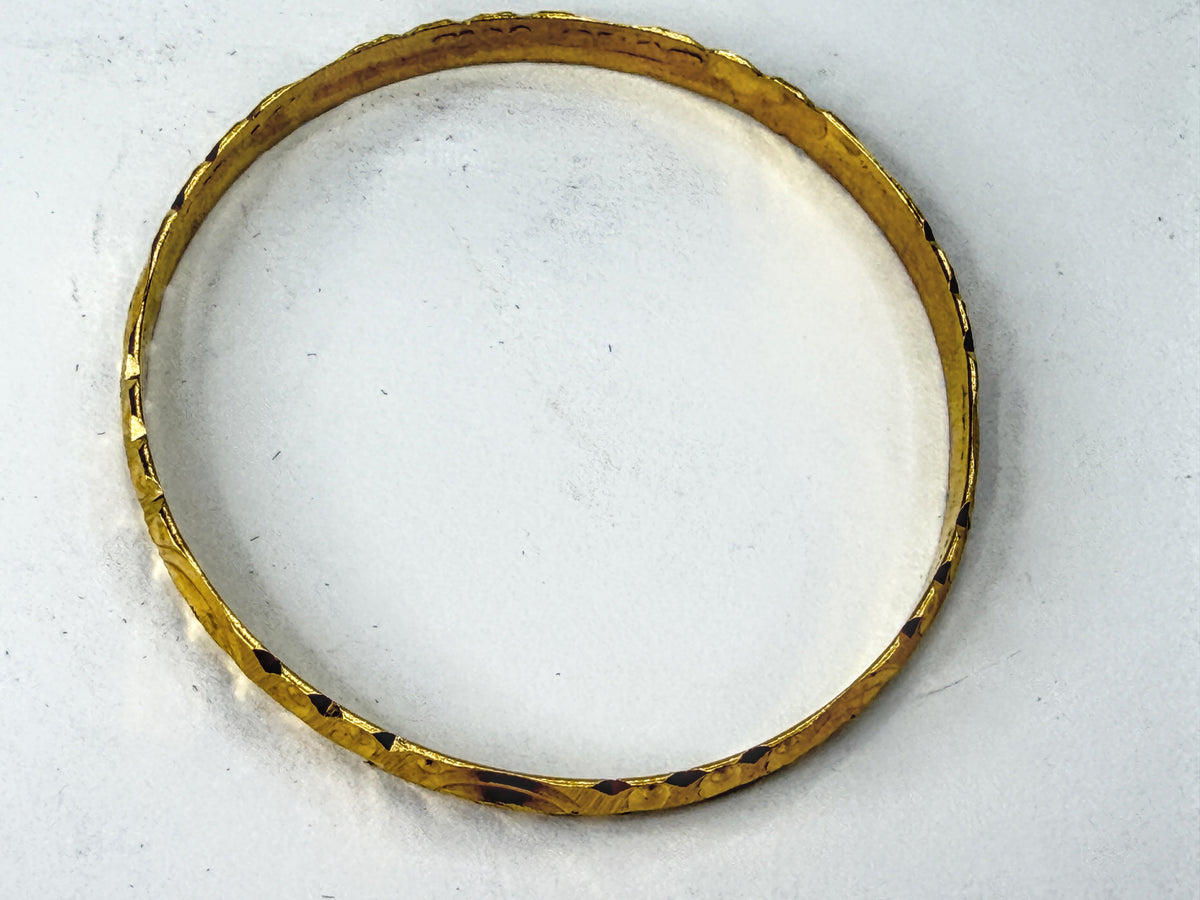 Handcrafted 22K Gold Child Bangle Bracelet Ornate Engraved Floral Texture JR2240