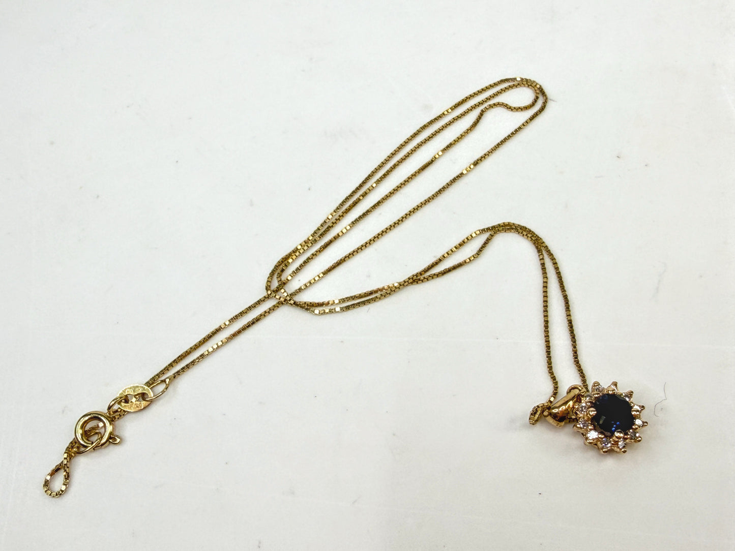 Vintage 14K Gold Diamond and Sapphire Halo Necklace JR1500