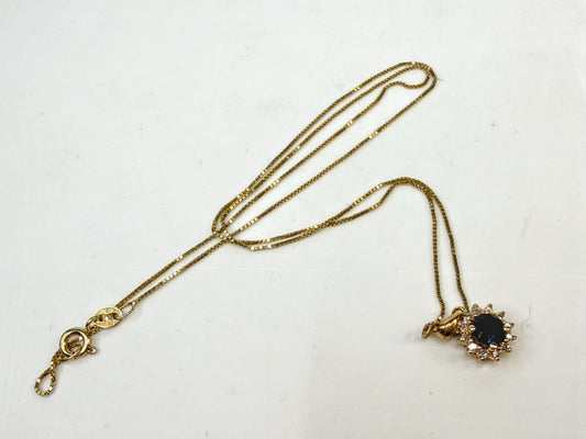 Vintage 14K Gold Diamond and Sapphire Halo Necklace JR1500