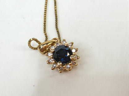 Vintage 14K Gold Diamond and Sapphire Halo Necklace JR1500
