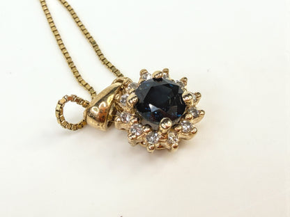 Vintage 14K Gold Diamond and Sapphire Halo Necklace JR1500