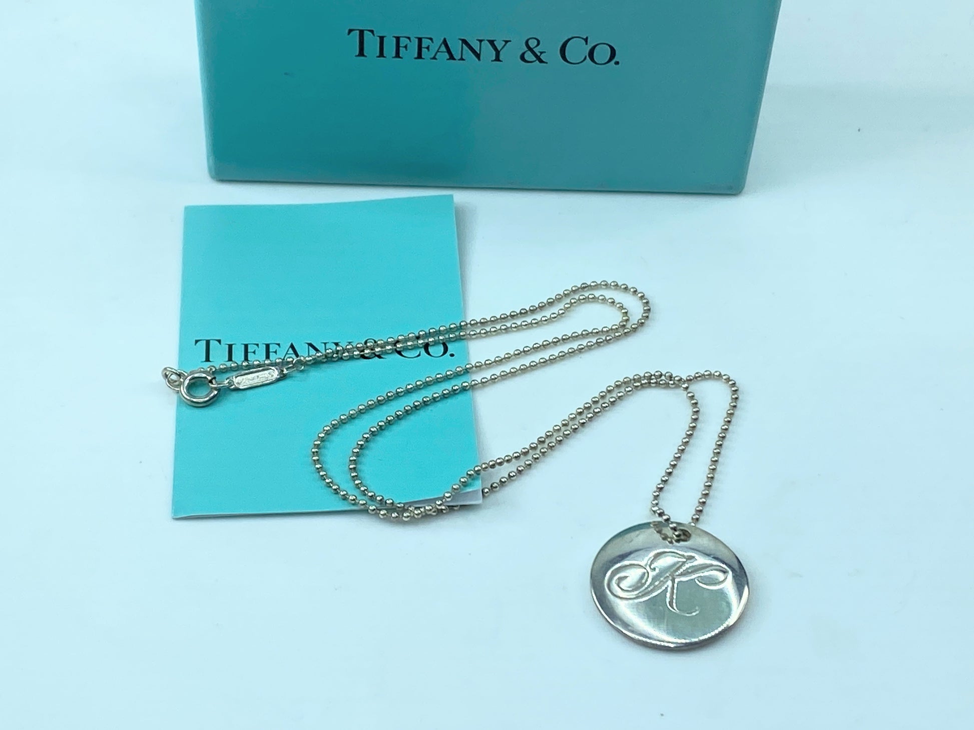 Tiffany & Co. 18" Letter A Initial Circle Disc Notes Sterling Silver JR346