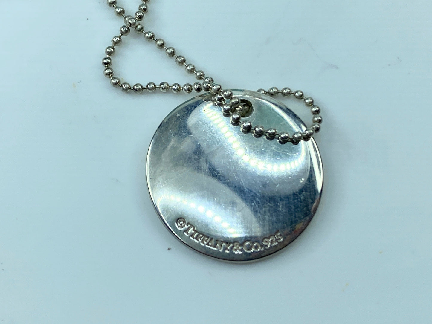 Tiffany & Co Sterling Initial Letter 'K' Circle Disc Pendant Bead Necklace JR347