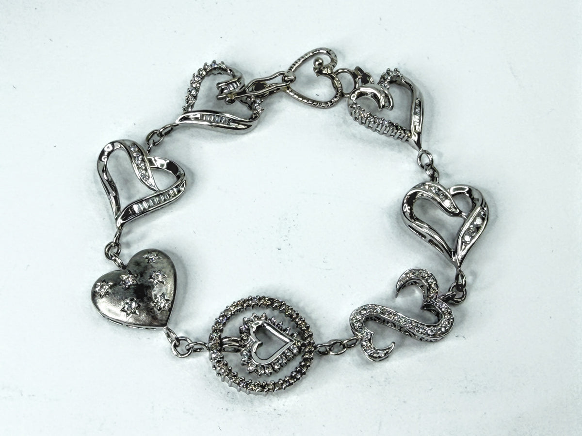 10K White Gold 3.0ct Diamond Multi Heart Link Bracelet 20.7g 7 3/4 JR2242
