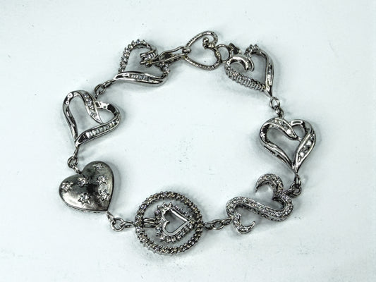10K White Gold 3.0ct Diamond Multi Heart Link Bracelet 20.7g 7 3/4 JR2242