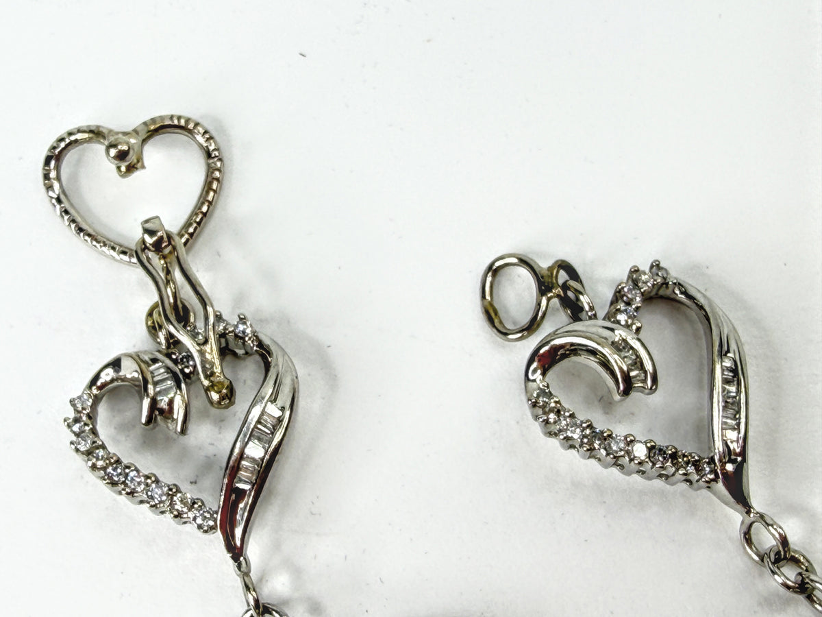 10K White Gold 3.0ct Diamond Multi Heart Link Bracelet 20.7g 7 3/4 JR2242