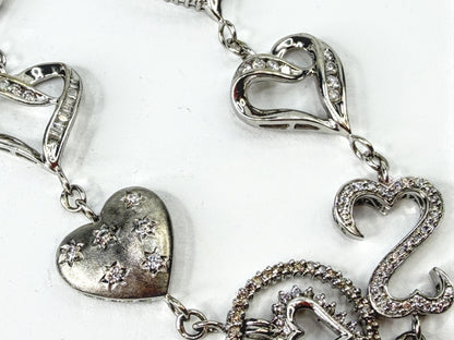 10K White Gold 3.0ct Diamond Multi Heart Link Bracelet 20.7g 7 3/4 JR2242