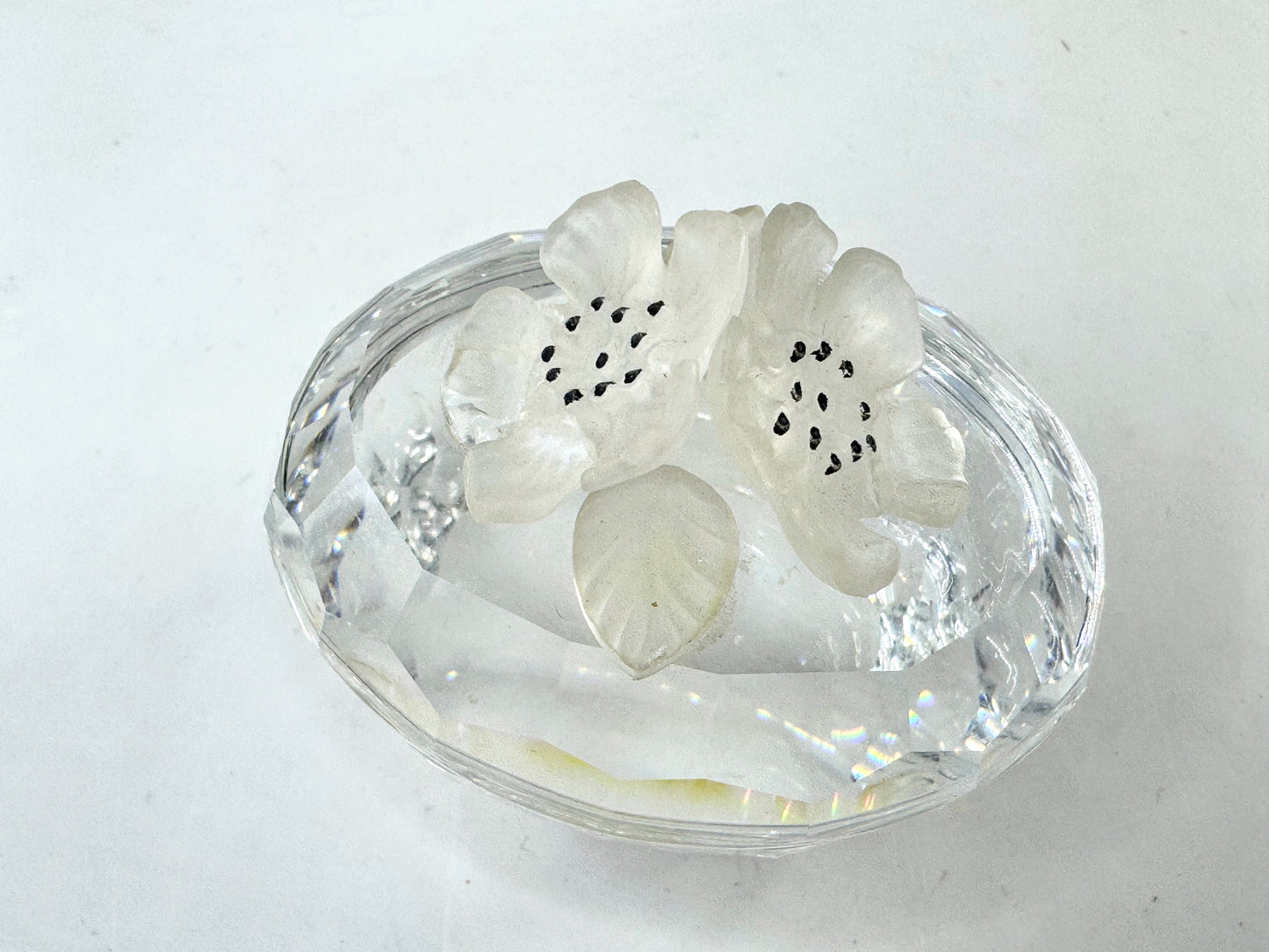 Retired Swarovski Anemone Frosted Crystal Floral Trinket Box Mint, COA S288