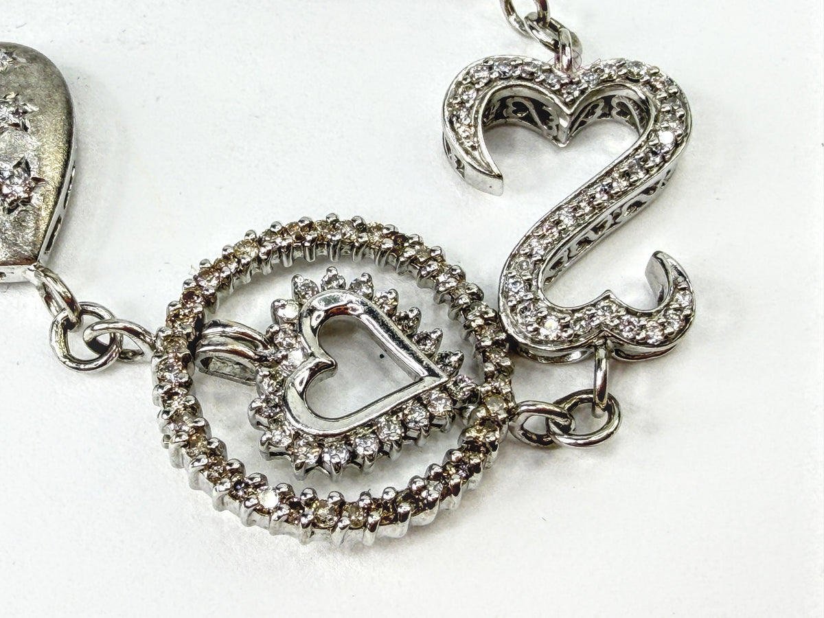 10K White Gold 3.0ct Diamond Multi Heart Link Bracelet 20.7g 7 3/4 JR2242