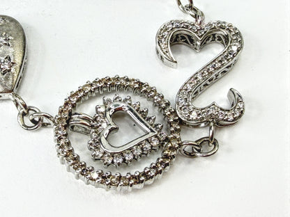 10K White Gold 3.0ct Diamond Multi Heart Link Bracelet 20.7g 7 3/4 JR2242