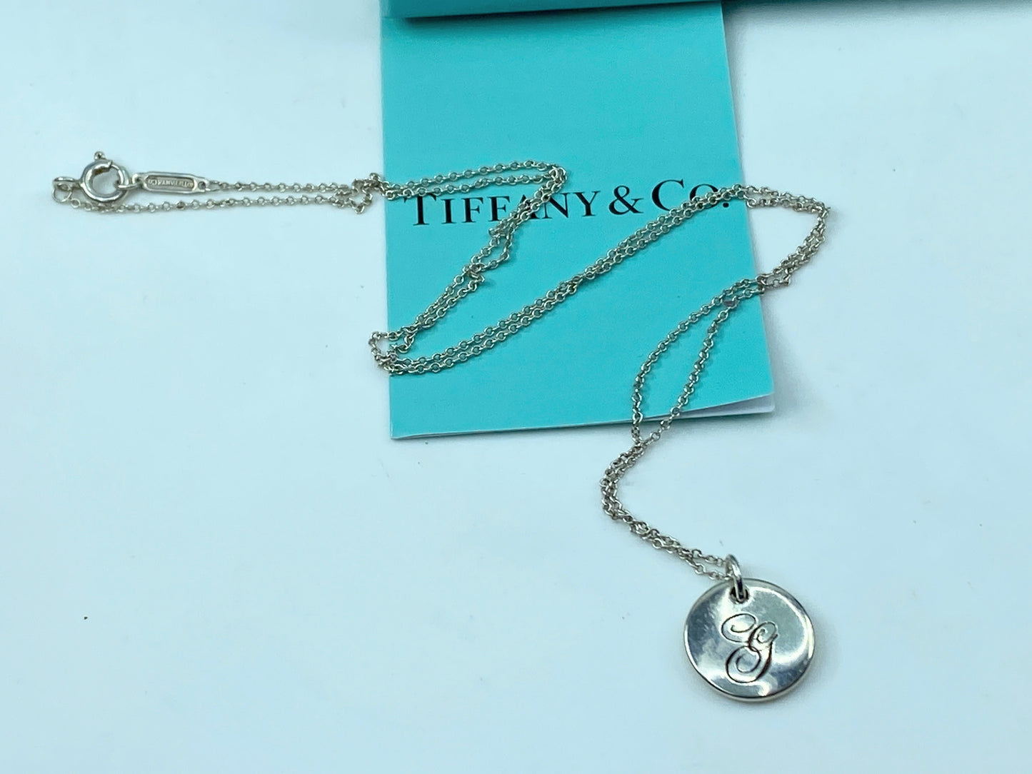 Tiffany & Co Sterling Initial Letter 'g' Circle Disc Pendant Bead Necklace JR348