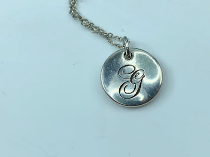 Tiffany & Co Sterling Initial Letter 'g' Circle Disc Pendant Bead Necklace JR348
