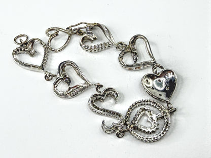10K White Gold 3.0ct Diamond Multi Heart Link Bracelet 20.7g 7 3/4 JR2242