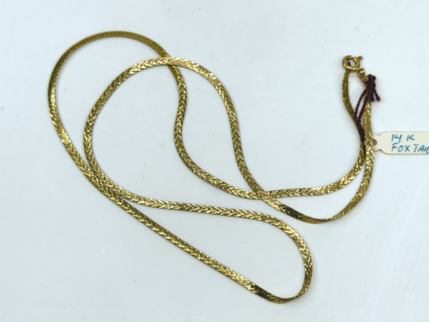 Vintage 14K Yellow Gold Textured Herringbone Chain Necklace 19.5" JR1503
