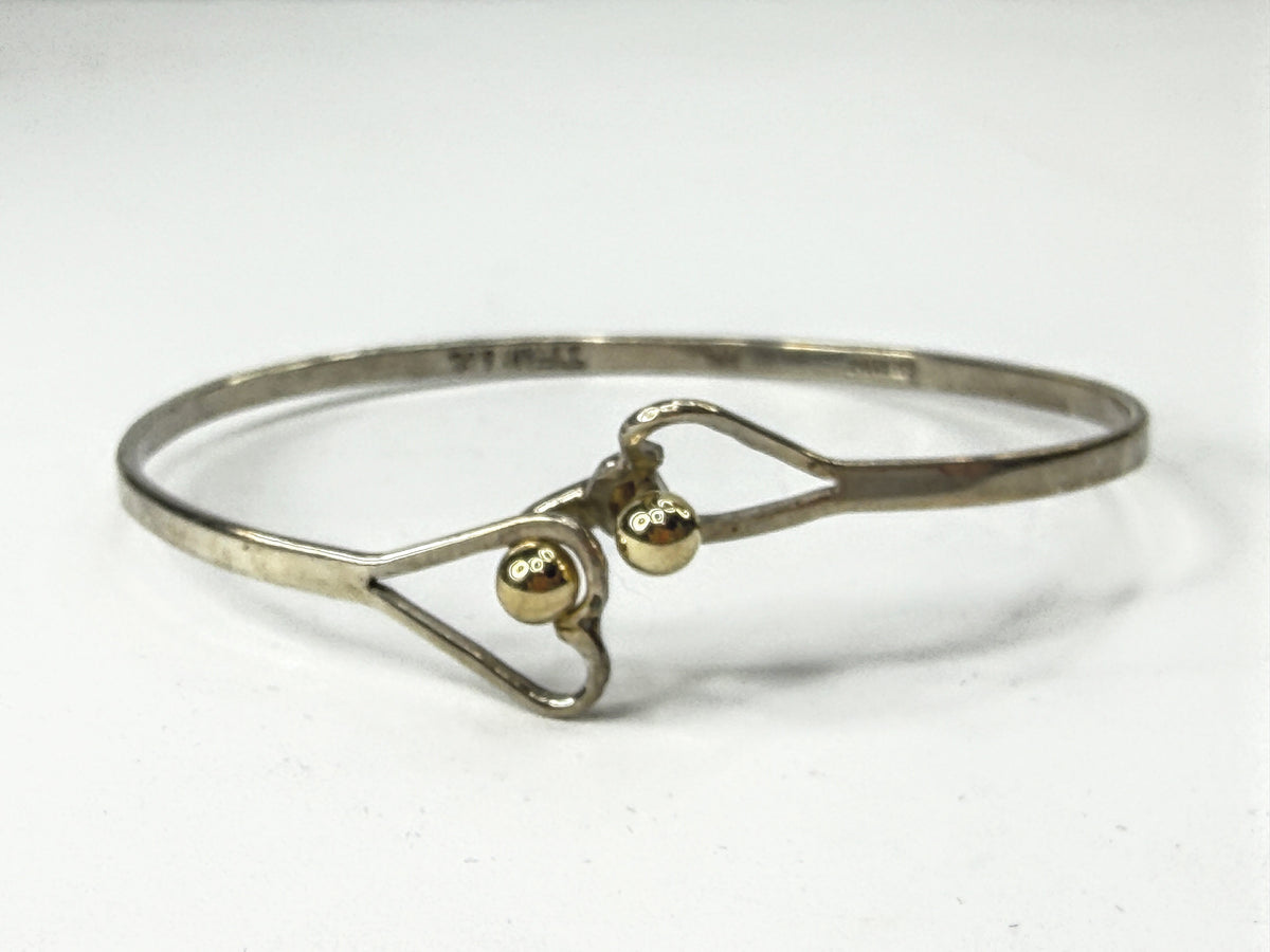Tiffany Co Vintage Sterling Silver 18K Gold Double Heart Bangle 6.25 pouchJR2243