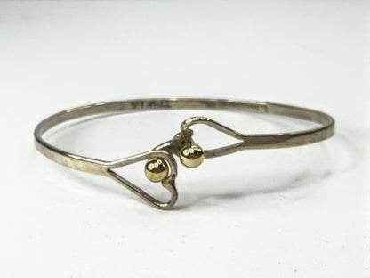 Tiffany Co Vintage Sterling Silver 18K Gold Double Heart Bangle 6.25 pouchJR2243