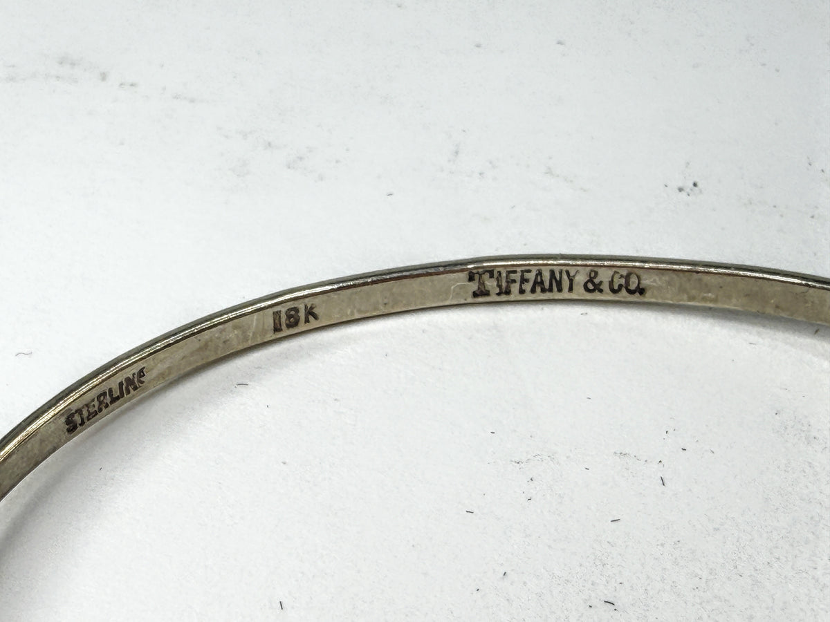 Tiffany Co Vintage Sterling Silver 18K Gold Double Heart Bangle 6.25 pouchJR2243