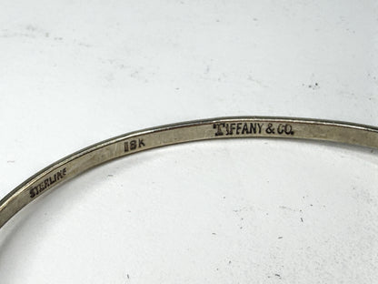 Tiffany Co Vintage Sterling Silver 18K Gold Double Heart Bangle 6.25 pouchJR2243