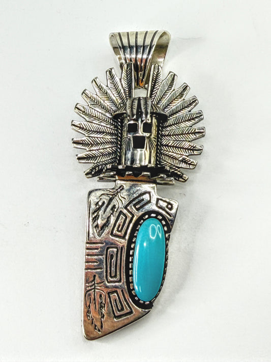Carol Felley Vintage 1988 Sterling Turquoise Kachina Pendant Brooch JR2244