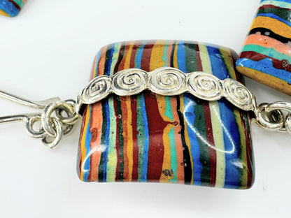 Rare Jay King Sterling Silver Rainbow Calsilica panel bracelet 30.8g JR9501