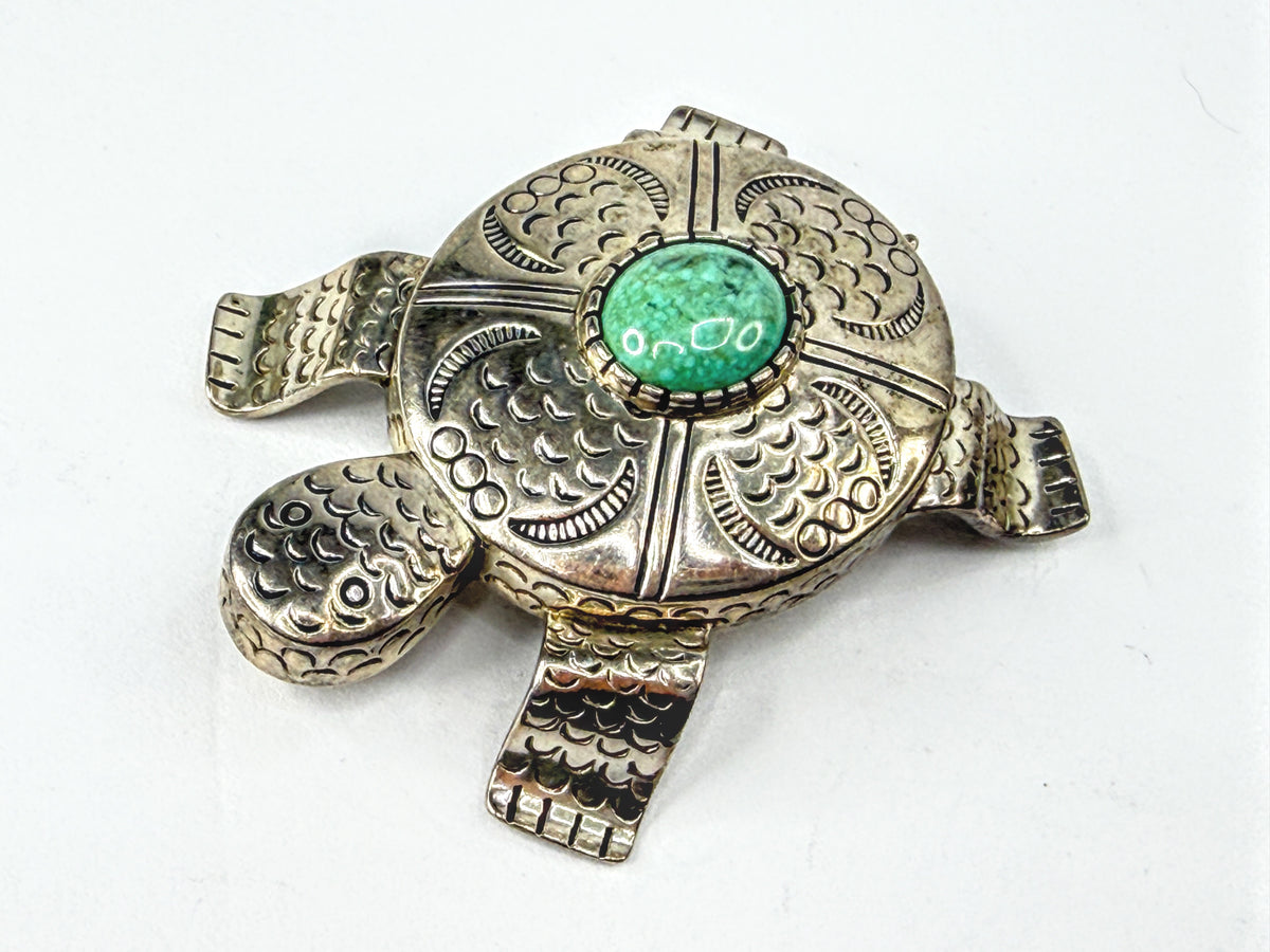 Carol Felley Vintage Sterling Silver Turquoise Turtle Brooch Pendant 42g JR2245
