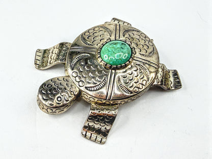 Carol Felley Vintage Sterling Silver Turquoise Turtle Brooch Pendant 42g JR2245