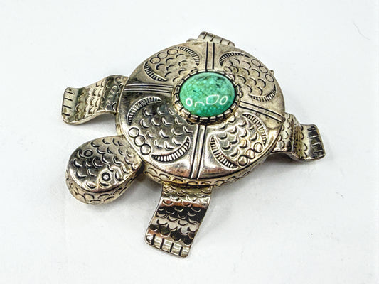 Carol Felley Vintage Sterling Silver Turquoise Turtle Brooch Pendant 42g JR2245