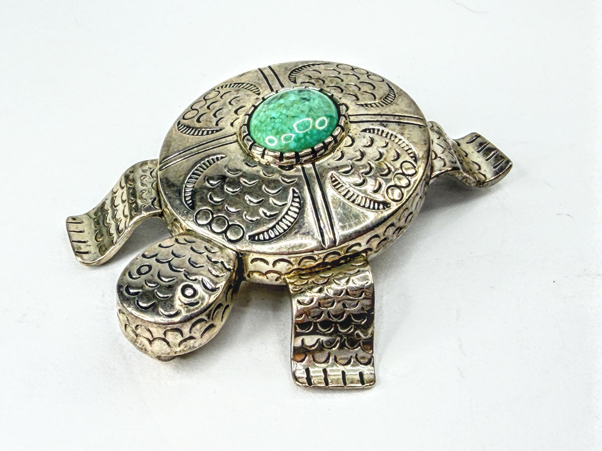 Carol Felley Vintage Sterling Silver Turquoise Turtle Brooch Pendant 42g JR2245