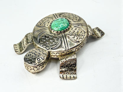Carol Felley Vintage Sterling Silver Turquoise Turtle Brooch Pendant 42g JR2245